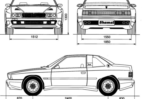 Maserati Shamal (1991) (Mazerati Shamal (1991)) - drawings (drawings) of a car